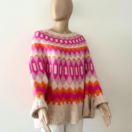 #6 - Handgebreide trui met kleurrijk patroon - wol / alpaca
