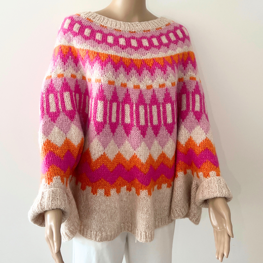 #6 - Handgebreide trui met kleurrijk patroon - wol / alpaca