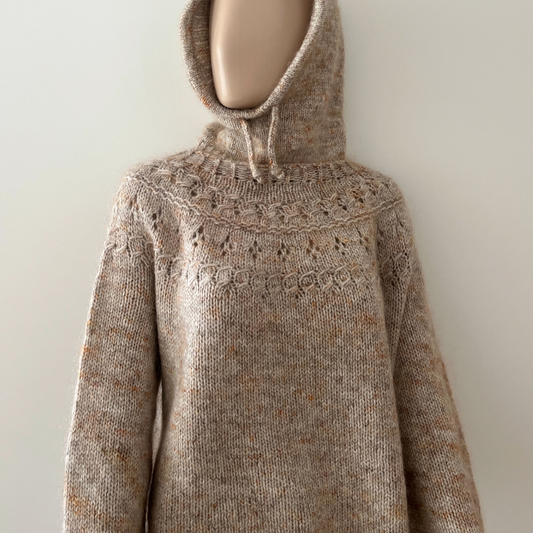 #7 - Handgebreide trui met afneembare kap - wol / mohair
